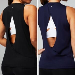Fabletics Women's Black & Navy Open Back Sleeveless Tops